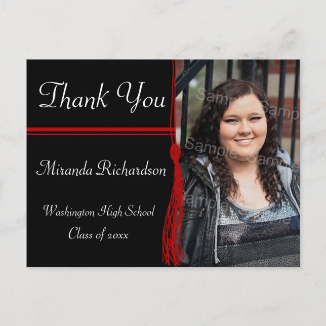 Tassel Red & Black Graduation Party Announcement (Front)