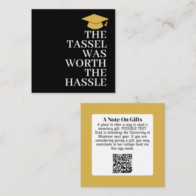 Tassel Was Worth the Hassle - Grad Gift QR Code Enclosure Card (Front/Back)