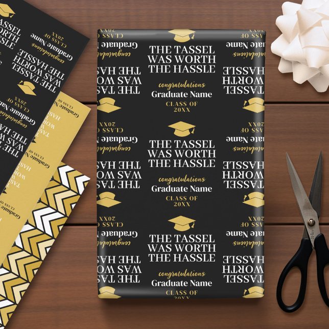 Tassel Was Worth the Hassle - Modern Graduation Wrapping Paper Sheets (Custom Graduation Wrapping Paper)