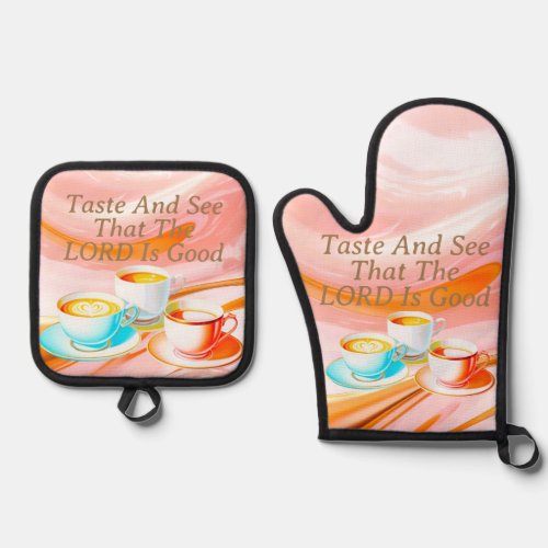 Taste And See That The Lord Is Good Pink Oven Mitt  Pot Holder Set