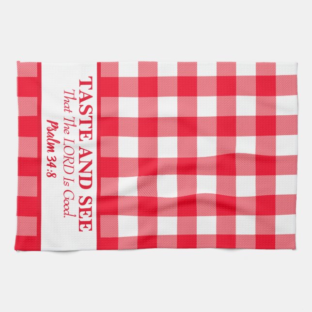 Taste And See That The Lord Is Good Red & White Kitchen Towel (Horizontal)