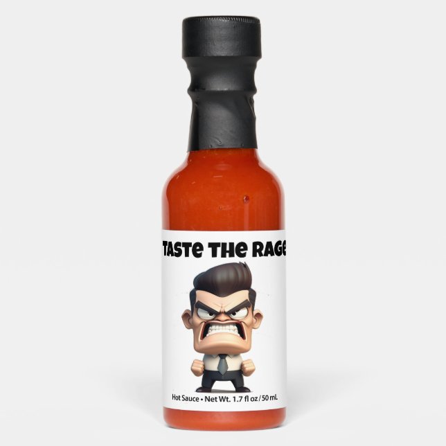 Taste the Rage! Cartoon Angry Man Hot Sauce Bottle (Front)