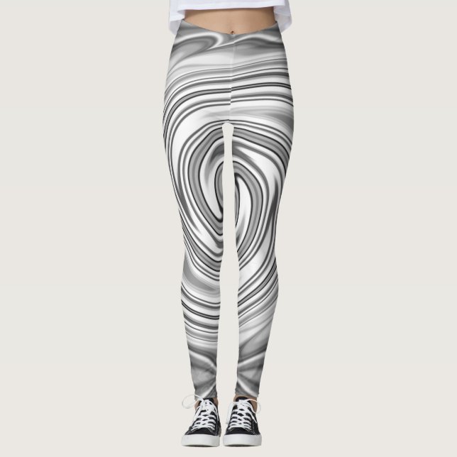 Tasteful Black Monochrome Blurred Stripes Leggings (Front)