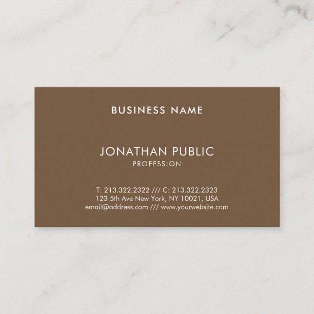 Tasteful Brown Modern Minimalist Trendy Plain Chic Business Card (Front)
