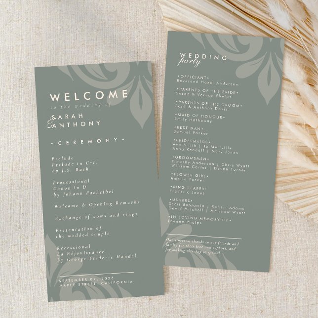 Tasteful Elegant Damask Olive Wedding Program (Creator Uploaded)