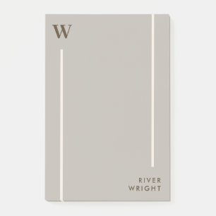 Tasteful Fog Gray & Brown Monogram & Name Post-it Notes