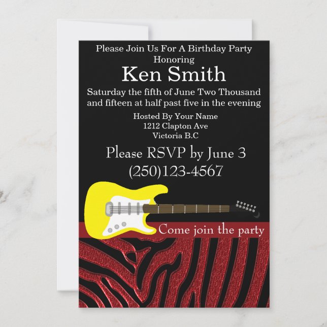 Tastefully Electric Guitar Birthday Invitation (Front)