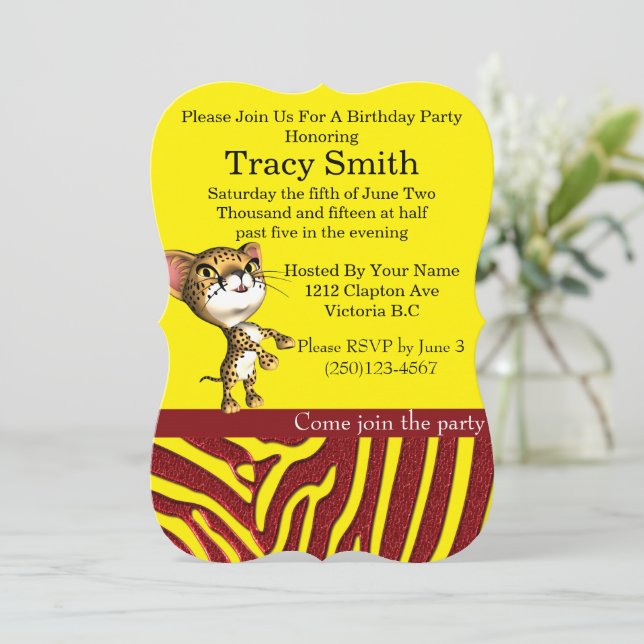 Tastefully Party Cheetha Birthday Invitation 7 (Standing Front)