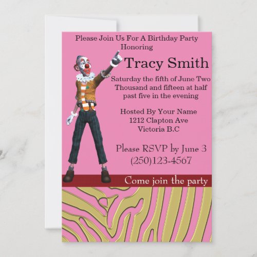 Tastefully Party Clown Birthday Invitation