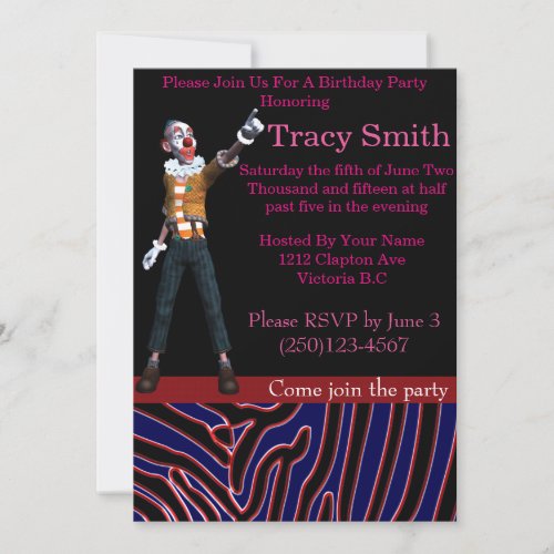 Tastefully Party Clown Birthday Invitation