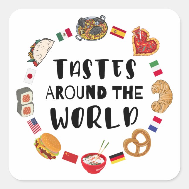 Tastes around the world square sticker (Front)