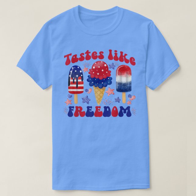 Tastes Like Free Funny Popsicle 4th of July Red Wh T-Shirt (Design Front)