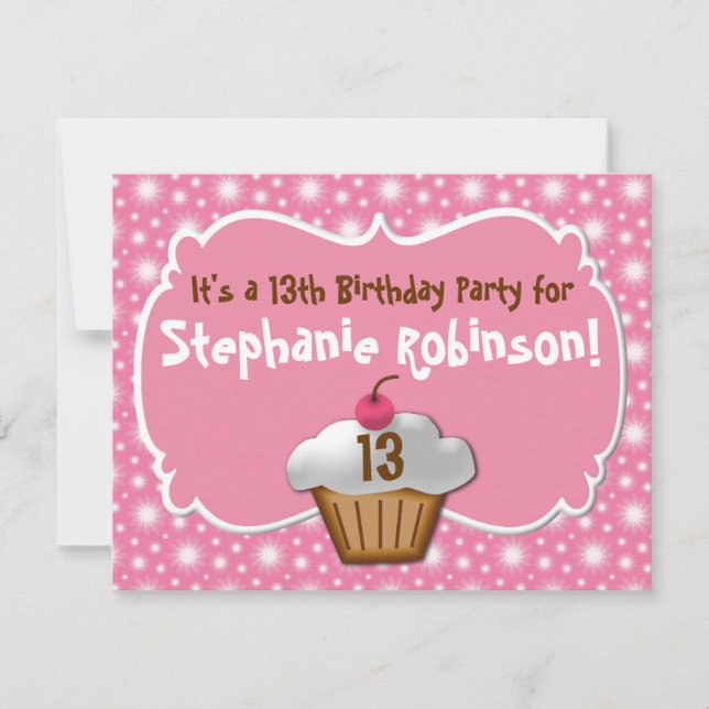 Tastey Frosted Cupcake 13th Birthday Invitation (Front)