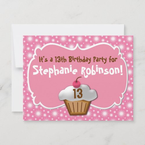Tastey Frosted Cupcake 13th Birthday Invitation