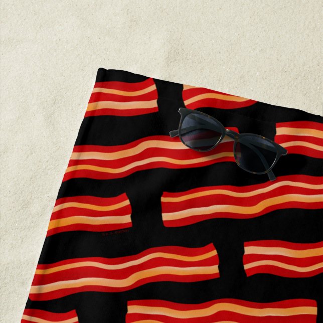 Tasty Bacon Strips Pattern Beach Towel (In Situ)
