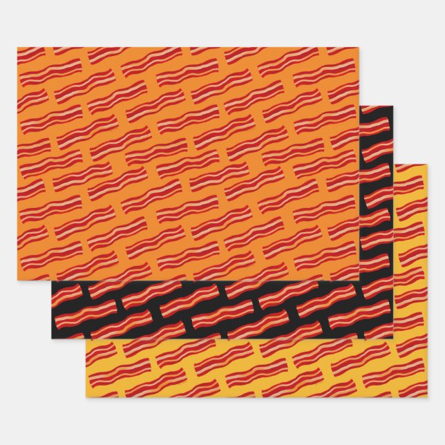 Tasty Bacon Strips Pattern Wrapping Paper Sheets (Set)