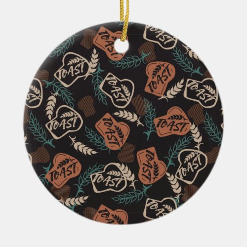 Tasty Bread Toast Pattern in Black Background Ceramic Ornament