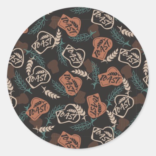 Tasty Bread Toast Pattern in Black Background Classic Round Sticker