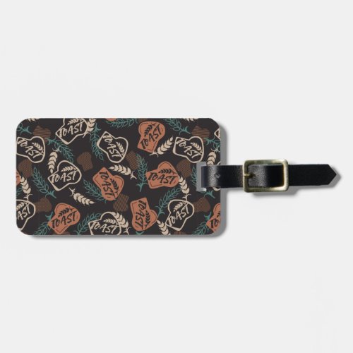 Tasty Bread Toast Pattern in Black Background Luggage Tag