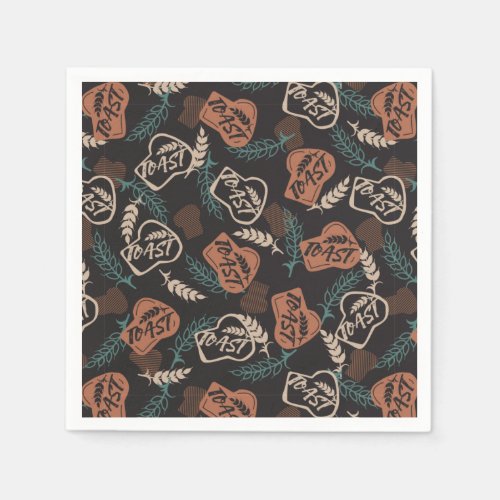 Tasty Bread Toast Pattern in Black Background Napkins