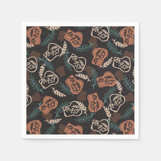 Tasty Bread Toast Pattern in Black Background Napkins (Front)