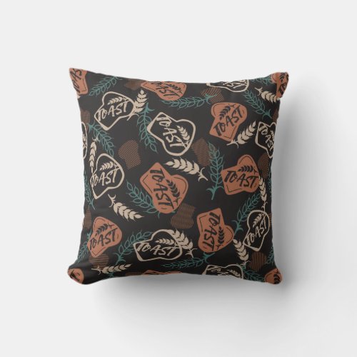 Tasty Bread Toast Pattern in Black Background Throw Pillow
