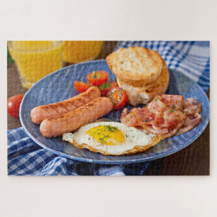 Tasty Breakfast Bacon Eggs Food Rustic Jigsaw Puzzle