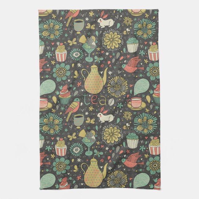 Tasty bright Tea Card Kitchen Towel (Vertical)