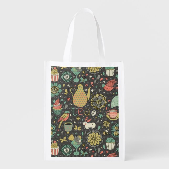 Tasty bright Tea Card Reusable Grocery Bag (Front)