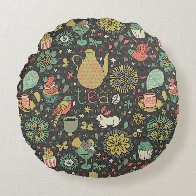 Tasty bright Tea Card Round Pillow (Front)