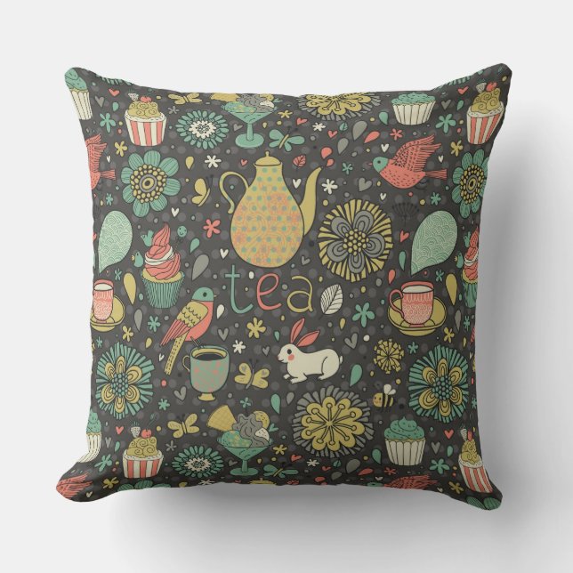 Tasty bright Tea Card Throw Pillow (Front)