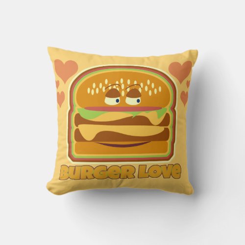 Tasty Burger Love Throw Pillow