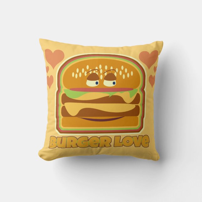 Tasty Burger Love Throw Pillow (Front)