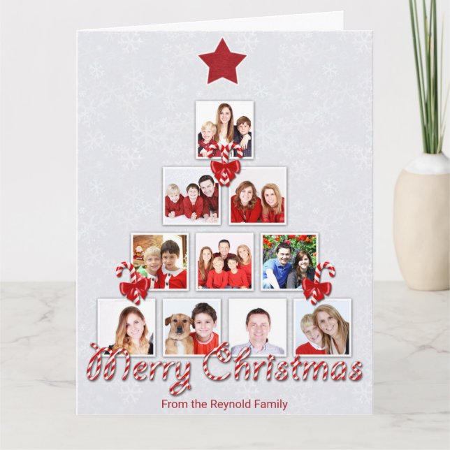 Tasty Candy Cane Christmas Tree Photo Collage Card (Front)