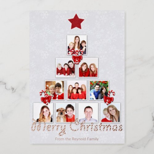 Tasty Candy Cane Christmas Tree Photo Collage Foil Holiday Card