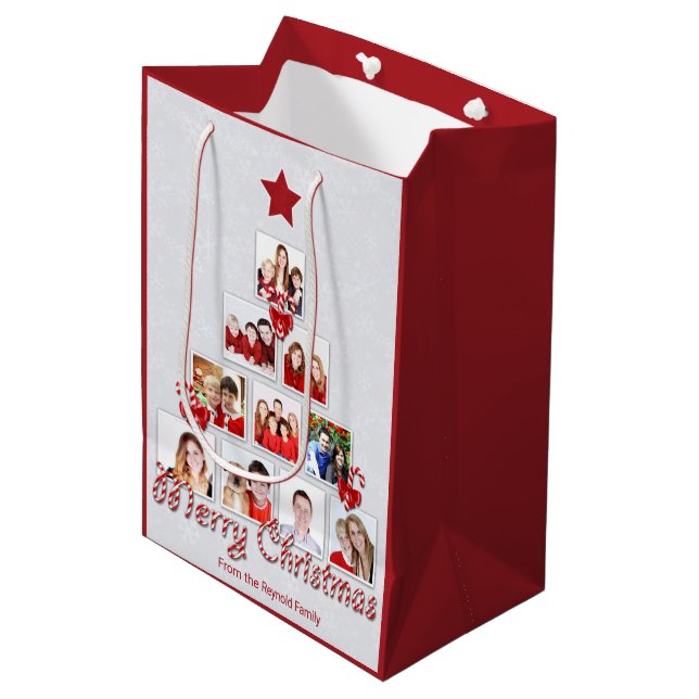 Tasty Candy Cane Christmas Tree Photo Collage Medium Gift Bag (Front Angled)