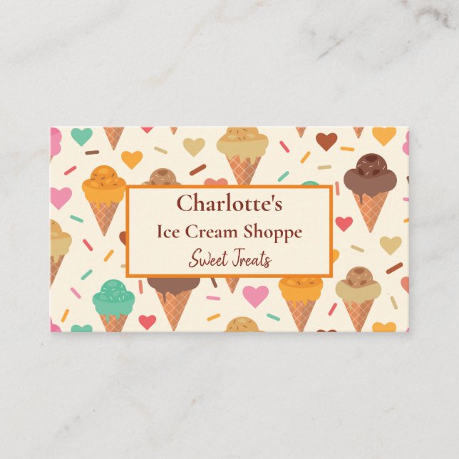 Tasty colorful ice cream pattern custom  business card (Front)