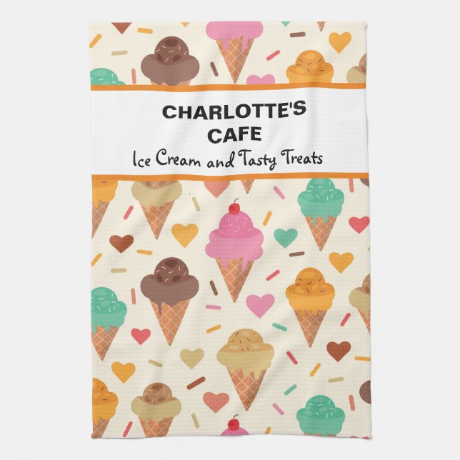 Tasty Colorful Ice Cream  Pattern custom name   Kitchen Towel (Vertical)