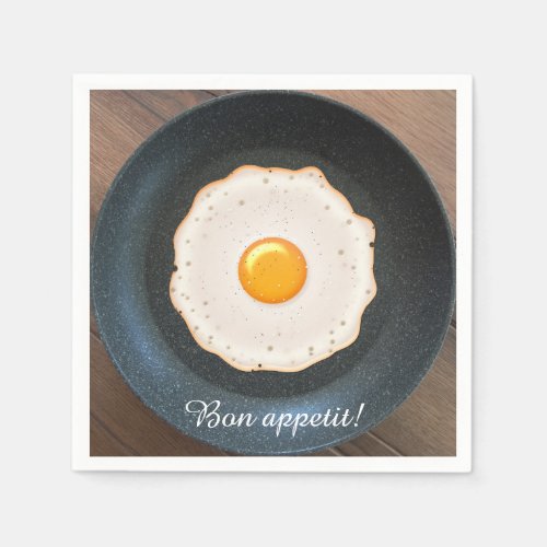Tasty Fried Egg in Skillet Pan Paper Napkins