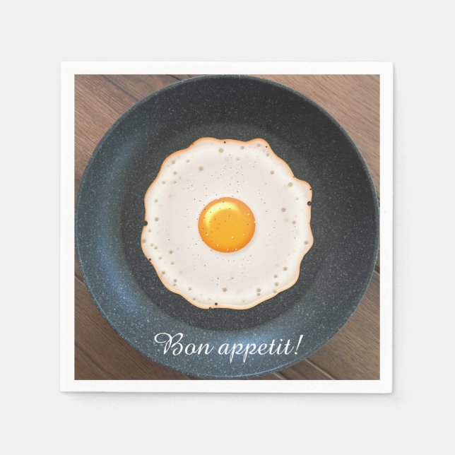 Tasty Fried Egg in Skillet Pan Paper Napkins (Front)