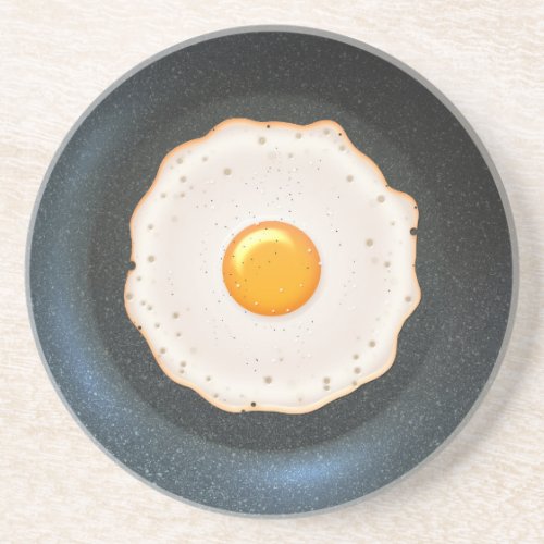 Tasty Fried Egg in Skillet Pan Sandstone Coaster