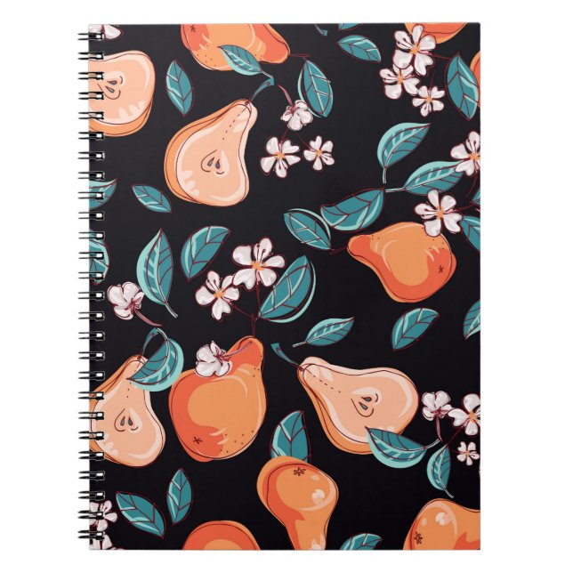 Tasty, juicy pears. Seamless pattern of fruits and Notebook (Front)