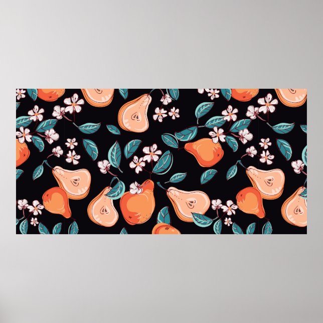 Tasty, juicy pears. Seamless pattern of fruits and Poster (Front)