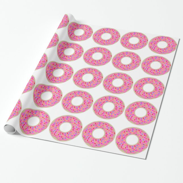 Tasty Novelty Pink Donuts Wrapping Paper (Unrolled)