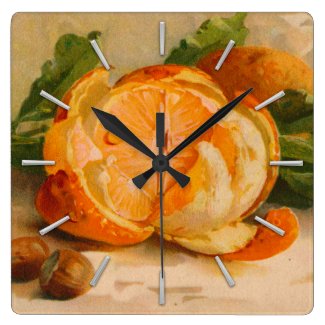 Tasty Orange Antique Painting Square Wall Clock