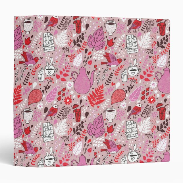 Tasty pattern with birds and flowers 3 ring binder (Front/Spine)