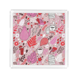 Tasty pattern with birds and flowers acrylic tray