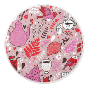 Tasty pattern with birds and flowers ceramic knob