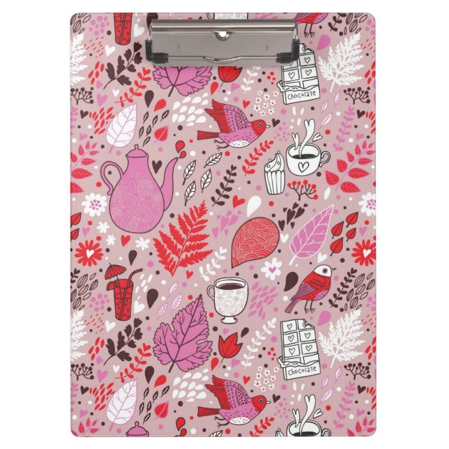 Tasty pattern with birds and flowers clipboard (Front)