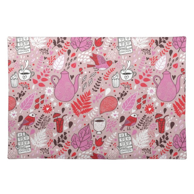 Tasty pattern with birds and flowers cloth placemat (Front)